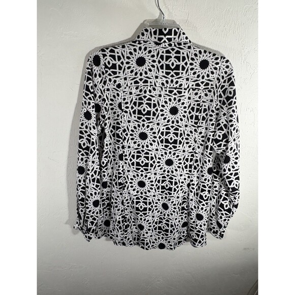 Escada Black & White Elegant Romantic Geo Print XS Women’s Button, Tie Blouse - Picture 7 of 12